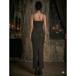 Vtg 90s City Triangles Black Glitter Gown M Prom Whimsigoth Y2K Vampy Sexy Maxi